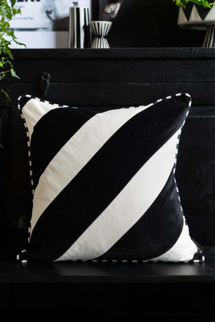 Monochrome Diagonal Stripe Velvet Cushion - image 1