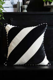 Monochrome Diagonal Stripe Velvet Cushion - thumbnail 1