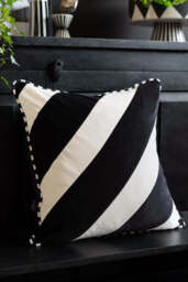 Monochrome Diagonal Stripe Velvet Cushion - thumbnail 4