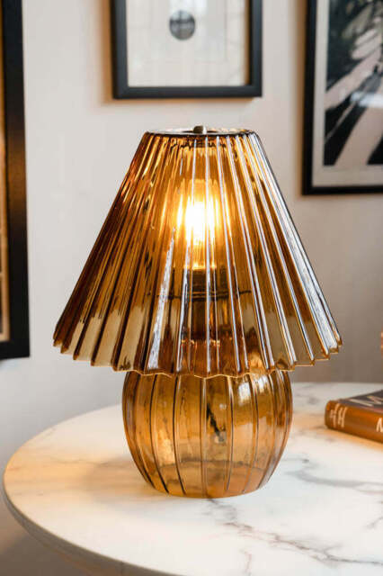 Ribbed Amber Glass Table Lamp - image 1