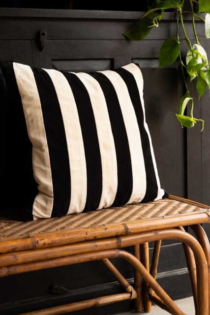 Black & Off-White Stripe Velvet Cushion - image 1