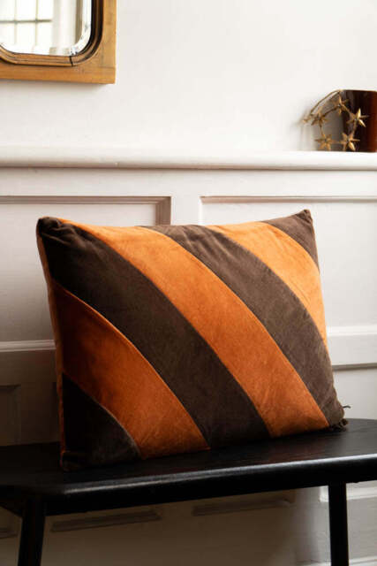 HKLiving Coffee & Mocha Striped Velvet Cushion - image 1