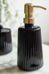 Ribbed Black Glass & Gold Effect Soap Dispenser - 350ml - thumbnail 3