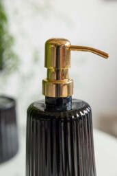 Ribbed Black Glass & Gold Effect Soap Dispenser - 350ml - thumbnail 4
