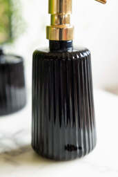 Ribbed Black Glass & Gold Effect Soap Dispenser - 350ml - thumbnail 5