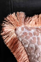Blush Pink Leopard Velvet Cushion with Fringe Trim - thumbnail 3