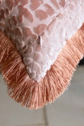 Blush Pink Leopard Velvet Cushion with Fringe Trim - thumbnail 5