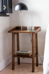 Dark Mango Wood Bedside Table With Cable Gap - thumbnail 1
