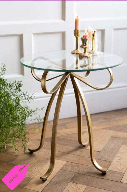 Gold Bow Round Glass Side Table - SECONDS - image 1