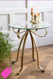 Gold Bow Round Glass Side Table - SECONDS