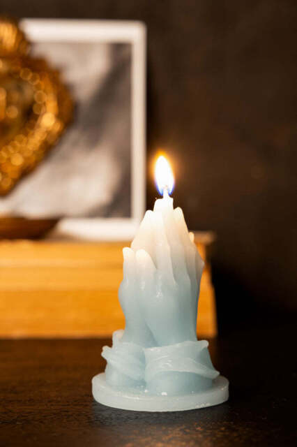 Blue Praying Hands Candle - image 1