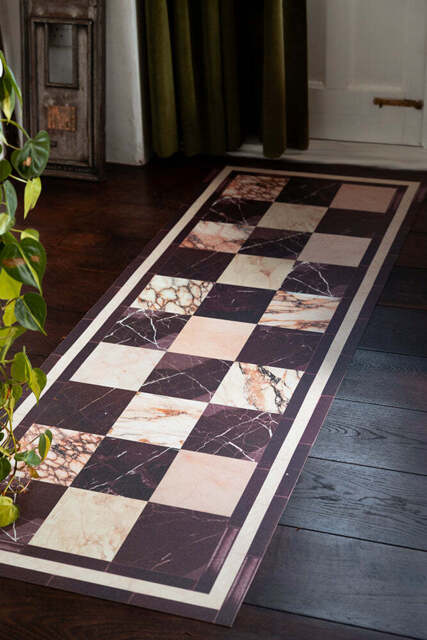 Checkered Burgundy Marble Effect Durable Runner - image 1