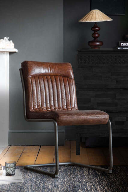 Ribbed Antique-Style Brown Leather Chair - image 1