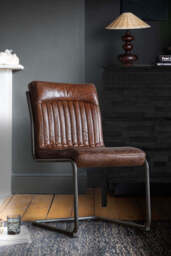 Ribbed Antique-Style Brown Leather Chair - thumbnail 1