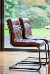 Ribbed Antique-Style Brown Leather Chair - thumbnail 3