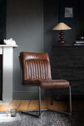 Ribbed Antique-Style Brown Leather Chair - thumbnail 4
