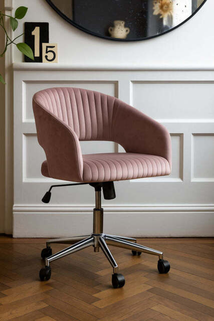 Ribbed Pink Velvet Swivel Chair - image 1