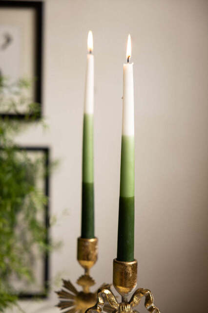 Set of 2 Ombre Green Dinner Candles - image 1