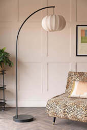 Black Arch Floor Lamp with Neutral Pleated Fabric Lampshade - thumbnail 3