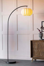 Black Arch Floor Lamp with Neutral Pleated Fabric Lampshade - thumbnail 5