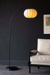 Black Arch Floor Lamp with Neutral Pleated Fabric Lampshade - thumbnail 4