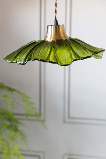 Olive Green Flower Glass Easyfit Ceiling Light Shade - image 1