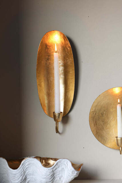 Oval Gold Leaf Candlestick Holder Wall Sconce - image 1