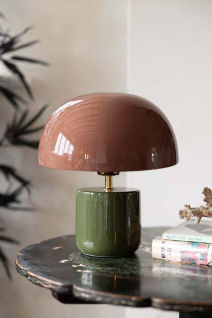 Baked Terracotta & Green Domed Table Lamp - image 1
