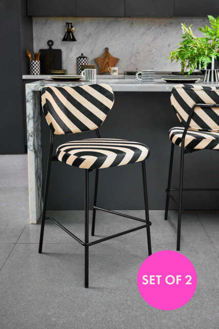 Set Of 2 Bar Stools in Stripe Velvet - image 1