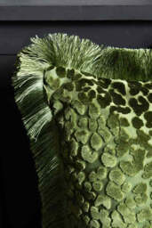 Green Leopard Velvet Cushion with Fringe Trim - thumbnail 5