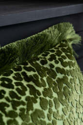 Green Leopard Velvet Cushion with Fringe Trim - thumbnail 4
