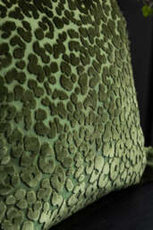 Green Leopard Velvet Cushion with Fringe Trim - thumbnail 3