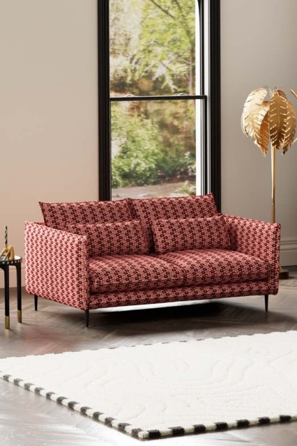 The Lola 3 Seater Sofa in Woven Red & Pink Lips Velvet - image 1