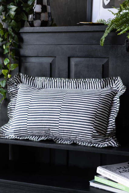 Black & White Stripe Cushion With Scalloped Edge - image 1