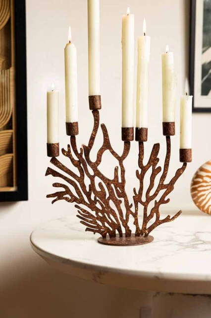 Antique Coral Seven Candle Candelabra