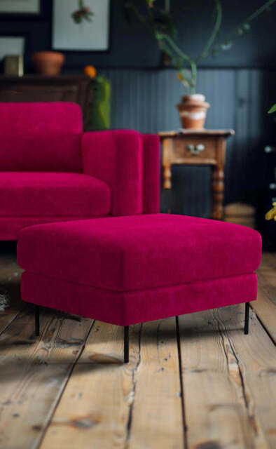 The Grace Footstool In Luxe Needlecord Velvet Harry's Pink