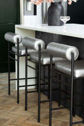 Metallic Silver Roll Back Bar Stool - thumbnail 1