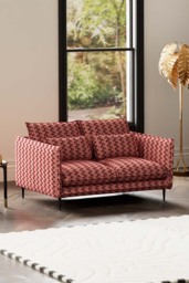 The Lola 2 Seater Sofa in Woven Red & Pink Lips Velvet - thumbnail 1