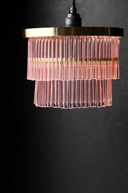 Pink Tiered Glass Easyfit Ceiling Light Shade - image 1
