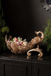 Antique-Style Gold Peacock Decorative Display Bowl - thumbnail 3