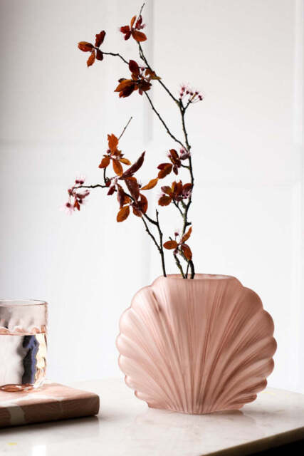Blush Pink Frosted Glass Shell Vase - image 1