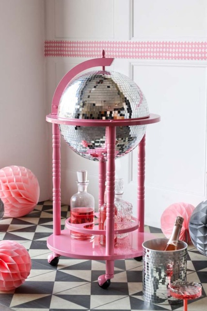 Pink & Silver Disco Ball Drinks Trolley Cart - image 1