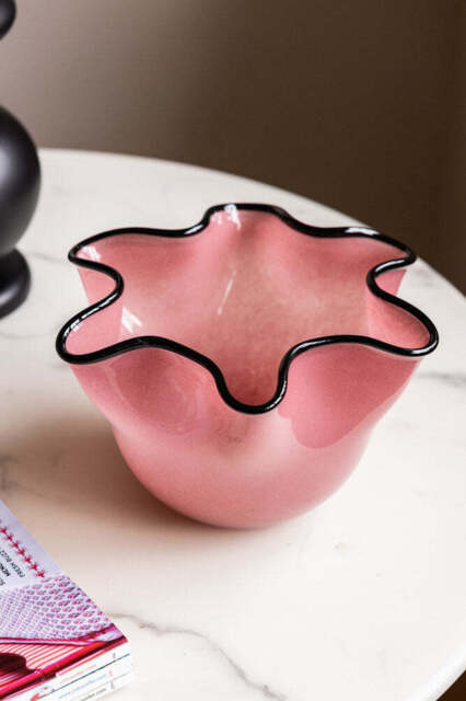 Pink Wavy Decorative Glass Bowl - image 1