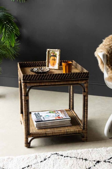 Dark Brown Rattan Side Table - image 1