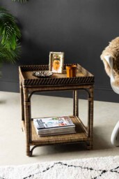 Dark Brown Rattan Side Table - thumbnail 1
