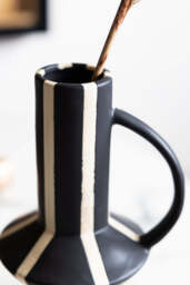 Tall Striped Black & White Vase With Handle - thumbnail 4