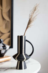 Tall Striped Black & White Vase With Handle - thumbnail 5