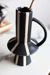 Tall Striped Black & White Vase With Handle - thumbnail 3