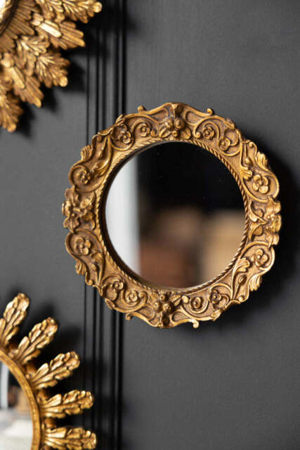 Antique Gold Small Ornate Mirror - image 1