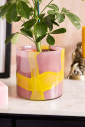 Pink & Yellow Abstract Glass Vase